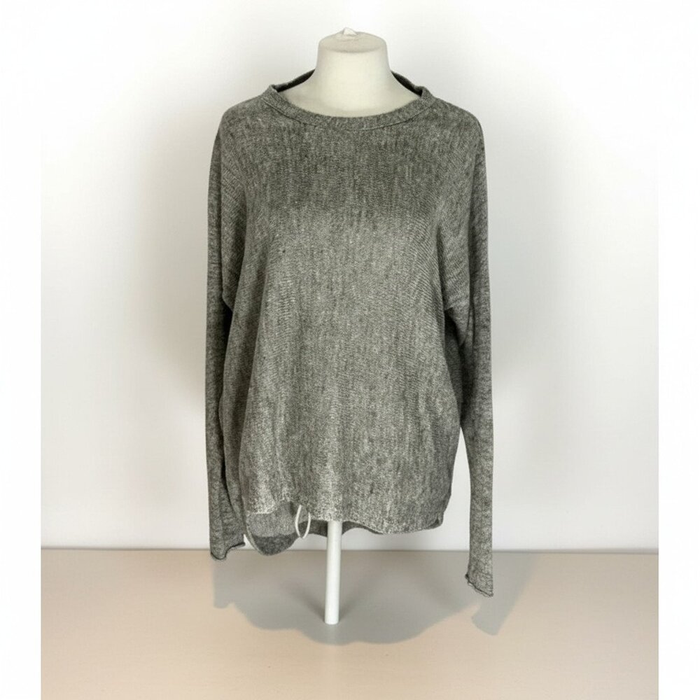 Eileen Fisher Gray Organic Linen Cotton Blend Lightweight Sweater M
